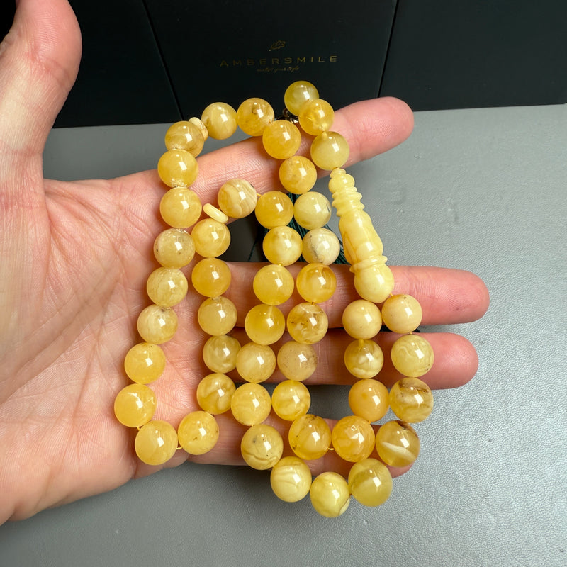 Handmade Yellow Amber Misbaha Tasbih Islamic Prayer Beads 10.4mm 36.1g
