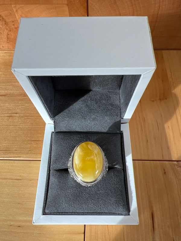 Baltic Amber Men’s Ring – 925 Sterling Silver, Handmade, Adjustable Size