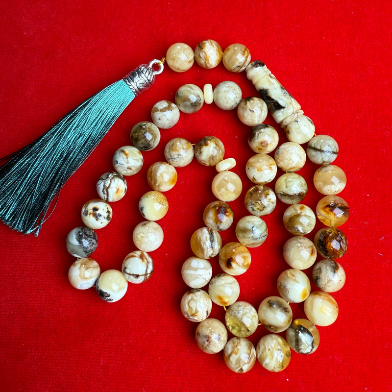Oreo Yellow White Amber Misbaha Tasbih Prayer Beads مسبحة صلاة 11.5mm 49.3g