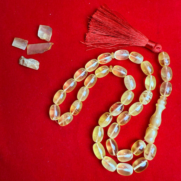Premium Handmade Yellow Transparent Amber Tasbih Misbaha Islamic Prayer Beads 11mm x 16mm 53g