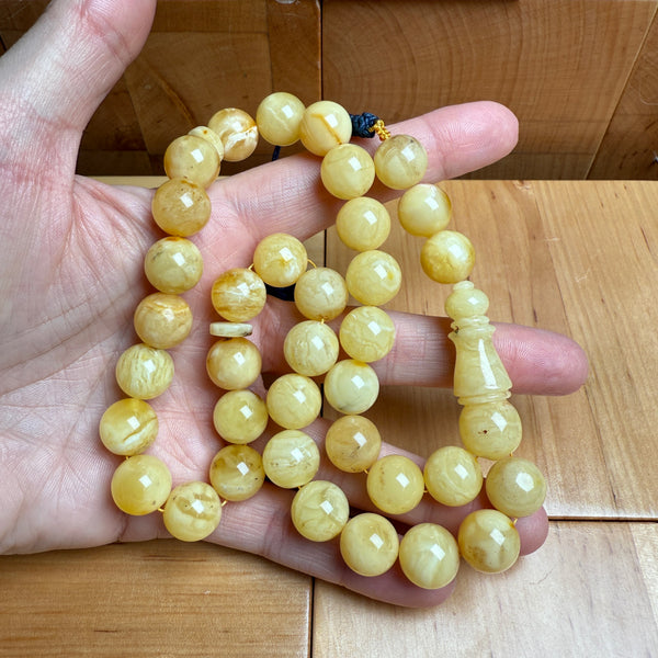 Handmade White Amber Misbaha Tasbih Islamic Prayer Beads 12mm 41.4g