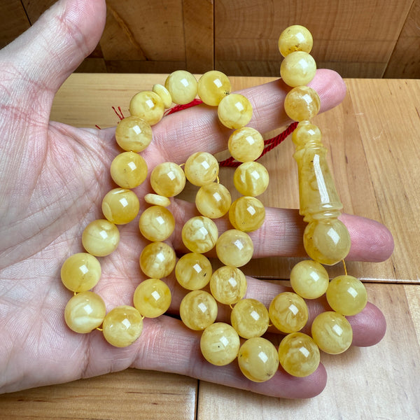 Handmade White Amber Misbaha Tasbih Islamic Prayer Beads 11.7mm 39.7g