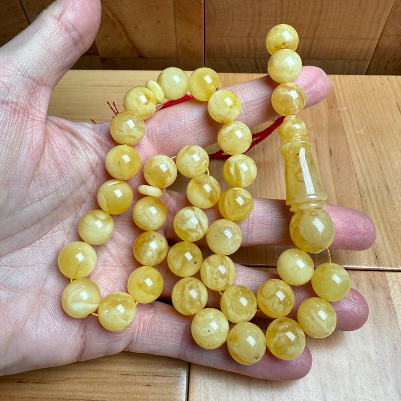Handmade White Amber Misbaha Tasbih Islamic Prayer Beads 11.7mm 39.7g