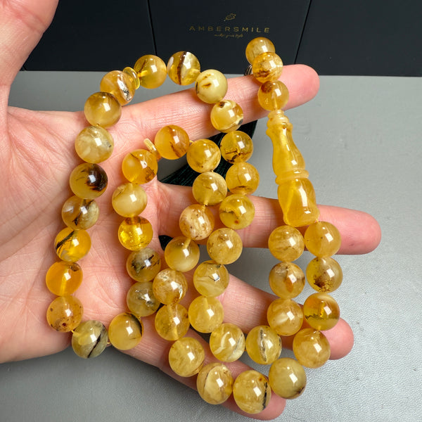 Handmade Yellow Amber Tasbih Misbaha Islamic Prayer Beads 11.4mm 44.8g