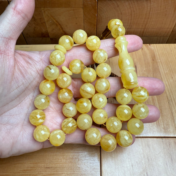 Handmade Y/W Amber Misbaha Tasbih Islamic Prayer Beads 12.2mm 43.9g