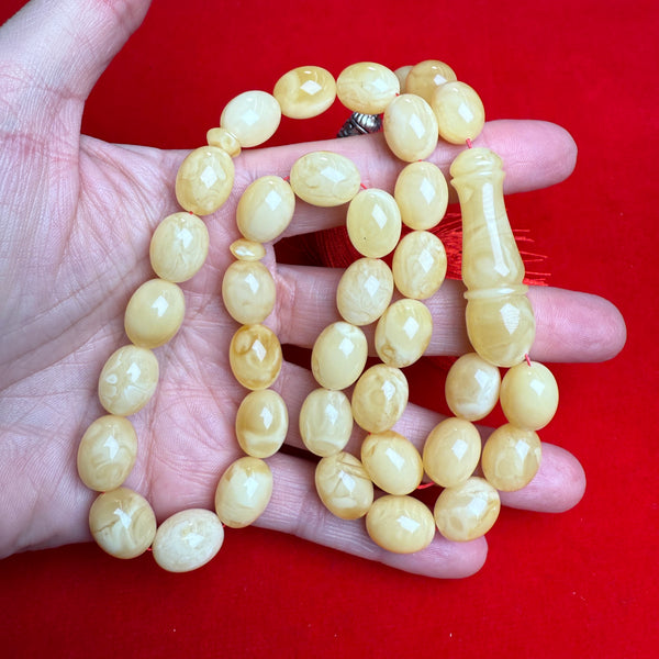 Premium Handmade White Amber Tasbih Misbaha Islamic Prayer Beads 11mm x 13mm 43g