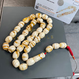 Handmade White Amber Misbaha 10x12mm 40.25g 33 beads LAB certificate