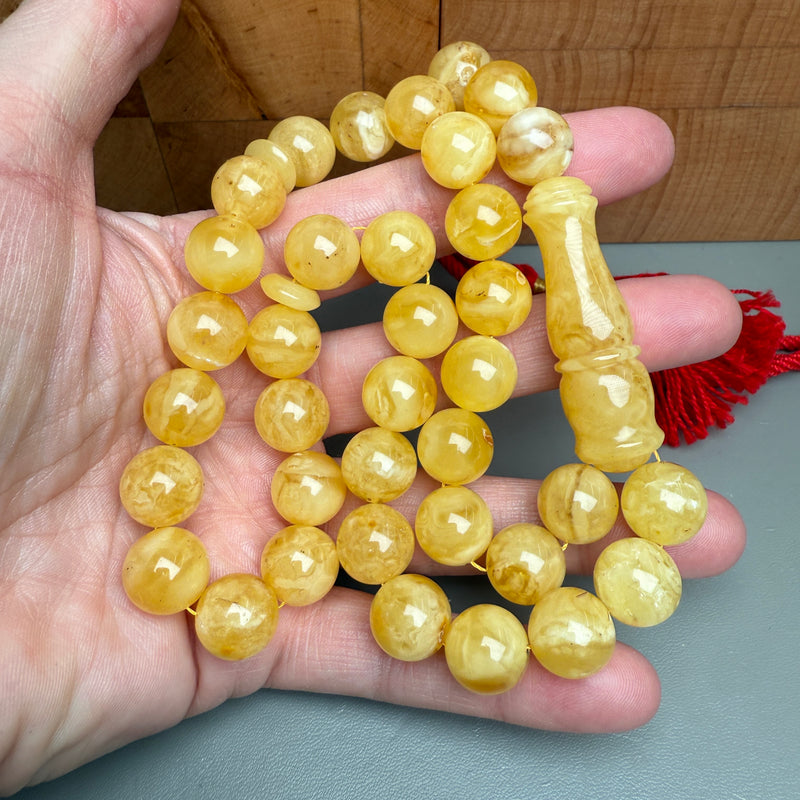Handmade Yellow Amber Misbaha Tasbih Islamic Prayer Beads 12.3mm 45.8g