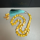 Premium Handmade Honey White Amber Tasbih Misbaha Islamic Prayer Beads 10mm 27.5g