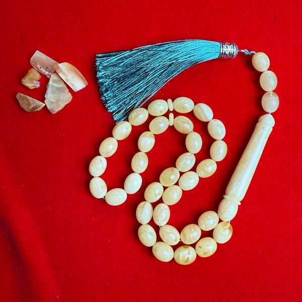 Premium Handmade White Amber Tasbih Misbaha Islamic Prayer Beads 9mm x 12mm 31g
