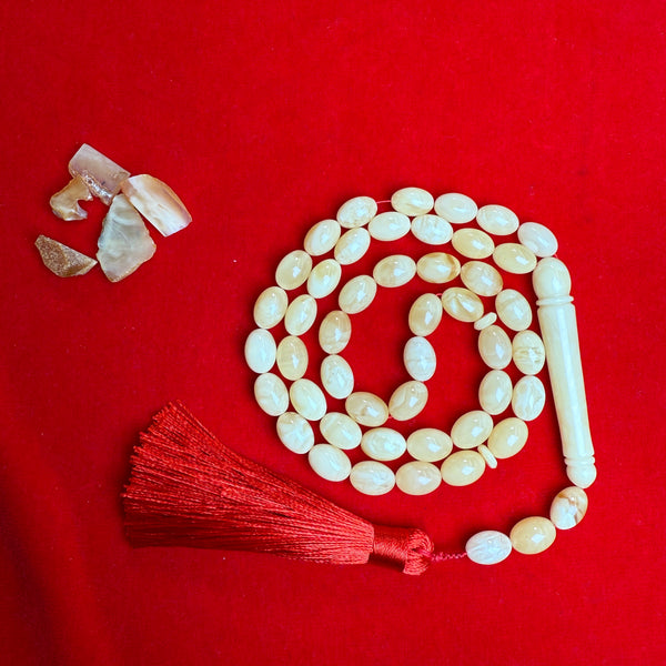 Premium Handmade White Amber Tasbih Misbaha Islamic Prayer Beads 8mm x 11mm 29.5g