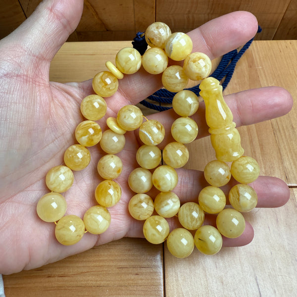 Handmade White Amber Misbaha Tasbih Islamic Prayer Beads 12.3mm 43.5g