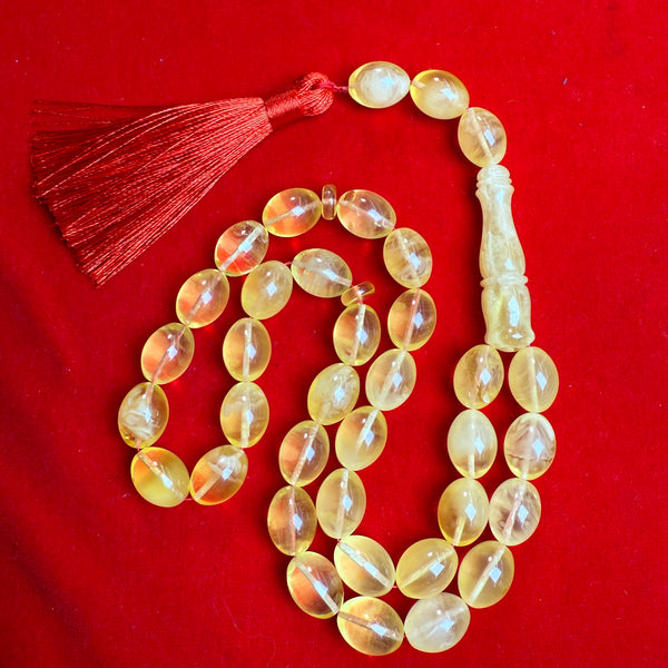 Premium Handmade Yellow Transparent Amber Tasbih Misbaha Islamic Prayer Beads 12mm x 16mm  53g