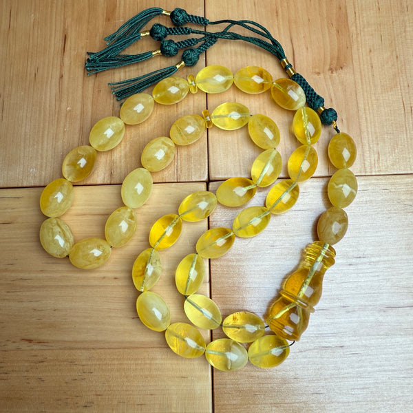 Handmade Yellow Amber Misbaha Islamic Prayer Beads 13x18mm 75.5g