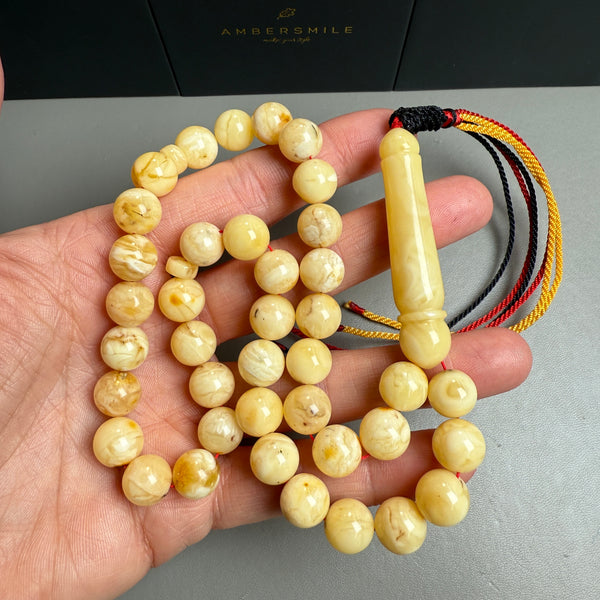Handmade White Amber Misbaha Tasbih Islamic Prayer Beads 10mm 28.5g