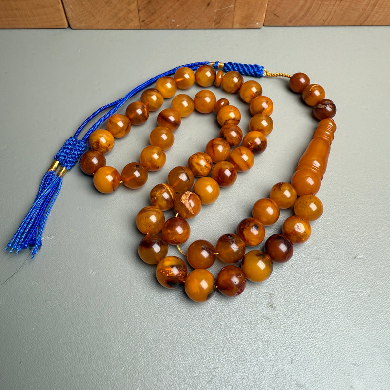 Handmade Antiq Amber Misbaha Tasbih Islamic Prayer Beads 9.7mm 27g