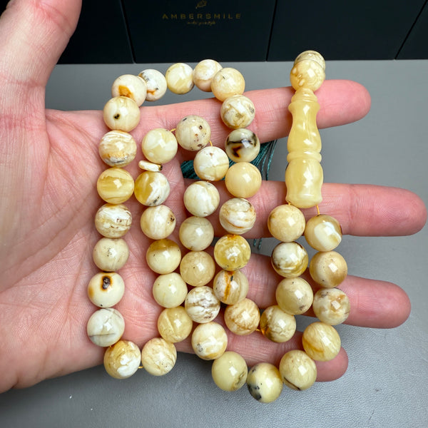 Oreo White Amber Tasbih Misbaha Islamic Prayer Beads 11mm 42.7g