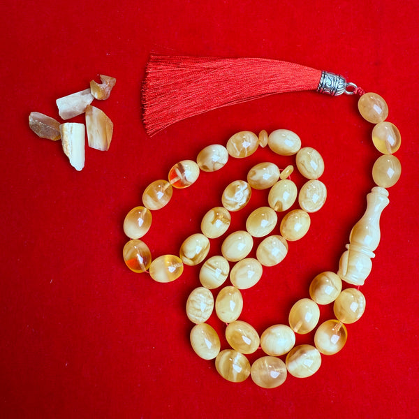Premium Handmade White Amber Tasbih Misbaha Islamic Prayer Beads 11mm x 14mm 42g