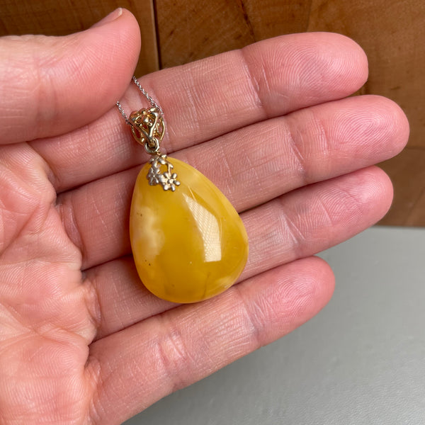 Natural Amber Pendant 925 Sterling Silver Made in Eu Baltic Gemstone 5.5g