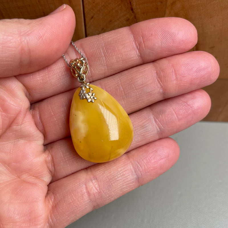 Natural Amber Pendant 925 Sterling Silver Made in Eu Baltic Gemstone 5.5g