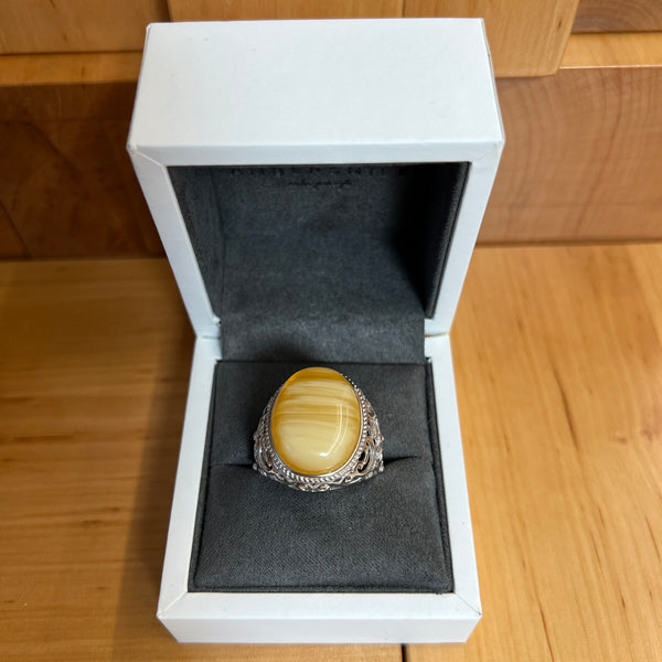 Baltic Amber Men’s Ring – 925 Sterling Silver, Handmade, Adjustable Size