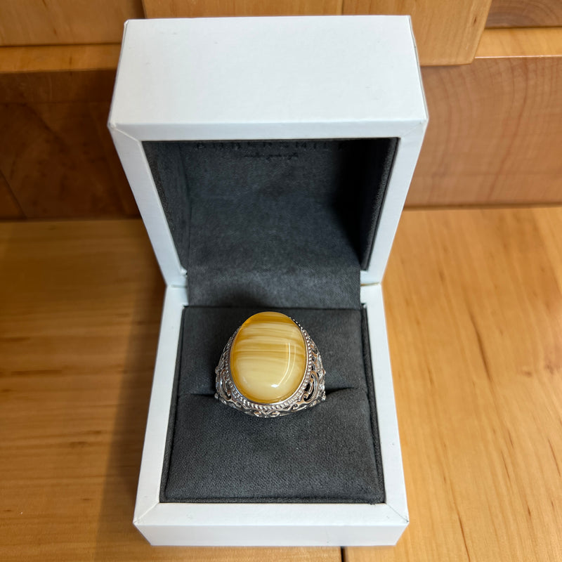 Baltic Amber Men’s Ring – 925 Sterling Silver, Handmade, Adjustable Size