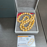 Handmade White Amber Misbaha 12x14mm 57,32g 45 beads LAB certificate