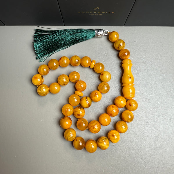 Antique Handmade Amber Tasbih Misbaha Islamic Prayer Beads 12.4mm 48g