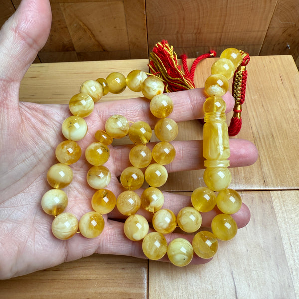 Handmade Yellow Amber Misbaha Tasbih Islamic Prayer Beads 12.3mm 47.6g