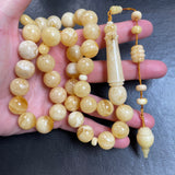 White Amber Tamlika Misbaha Tasbih Islamic Prayer Beads 13.8mm 59.7g
