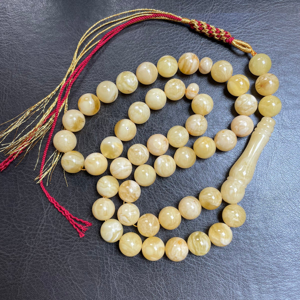 White Baltic Amber Misbaha Tasbih Islamic Prayer Beads 11mm 42g