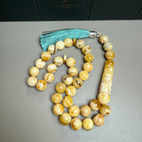 Handmade Oreo White Amber Tasbih Misbaha  Prayer Beads 12.7mm 52.9g