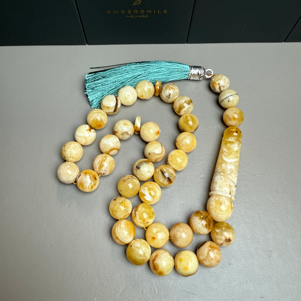 Handmade Oreo White Amber Tasbih Misbaha  Prayer Beads 12.7mm 52.9g