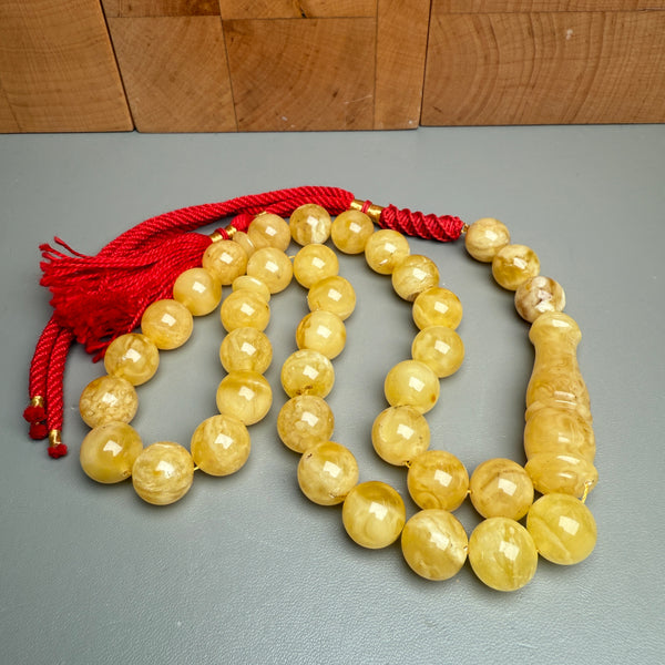 Handmade Yellow Amber Misbaha Tasbih Islamic Prayer Beads 12.3mm 45.8g