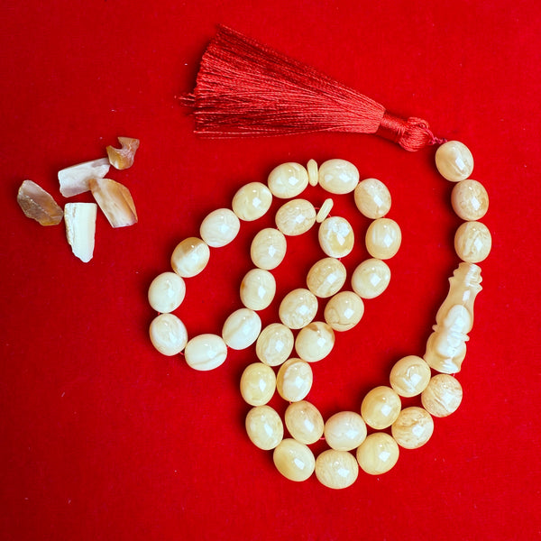 Premium Handmade White Amber Tasbih Misbaha Islamic Prayer Beads 12mm x 14mm 50g