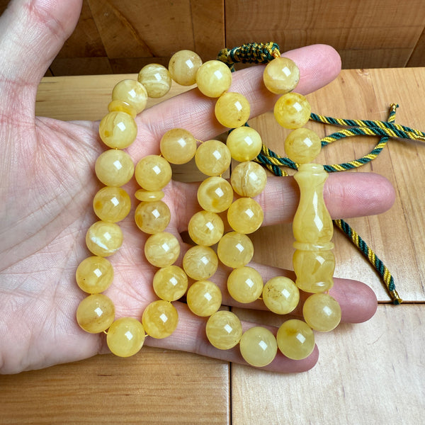 Handmade Y/W Amber Misbaha Tasbih Islamic Prayer Beads 12mm 42.3g