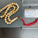 Handmade White Amber Misbaha 10mm 30.37g 45 beads LAB certificate
