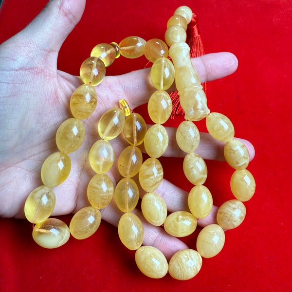 Premium Handmade Yellow Amber Tasbih Misbaha Islamic Prayer Beads 14mm x 19mm 85.5g