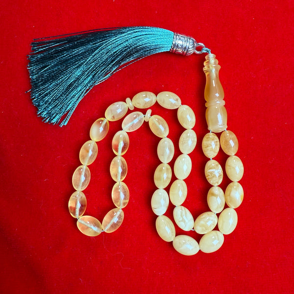 Premium Handmade Yellow Transparent Amber Tasbih Misbaha Islamic Prayer Beads 8mm x 11mm  19.4g