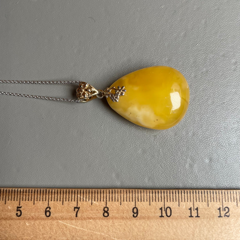Natural Amber Pendant 925 Sterling Silver Made in Eu Baltic Gemstone 5.5g