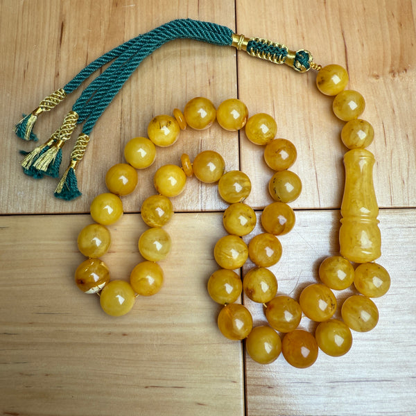 Handmade Antiq Amber Misbaha Tasbih Islamic Prayer Beads 12.5mm 47g