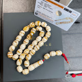 Handmade White Amber Misbaha 10x12mm 40.25g 33 beads LAB certificate