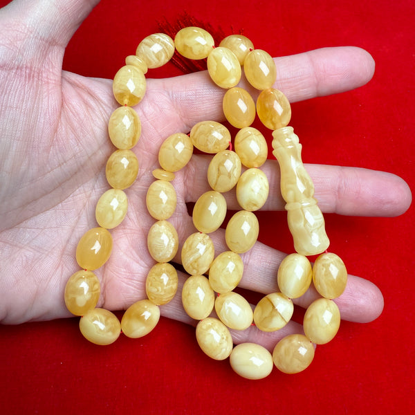Premium Handmade White Amber Tasbih Misbaha Islamic Prayer Beads 10mm x 14mm 38g