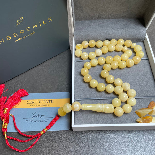 Luxury Natural Amber Misbaha Tasbih Islamic Prayer Beads 11.8mm 47.9g