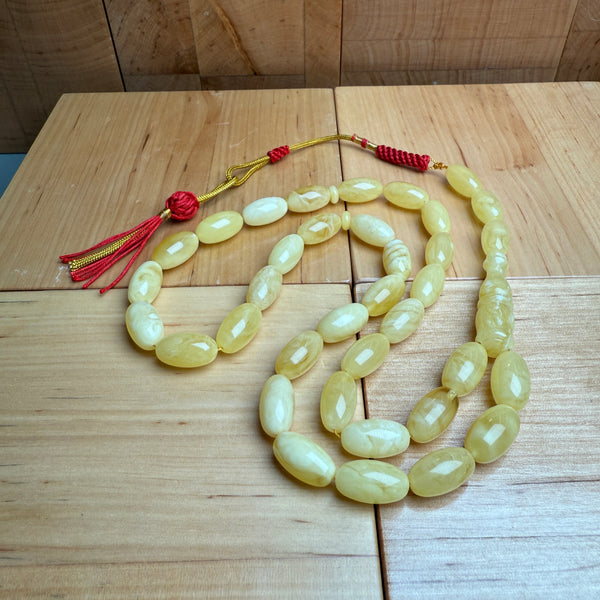 Handmade Y/W Amber Misbaha Tasbih Islamic Prayer Beads 9x16mm 27g