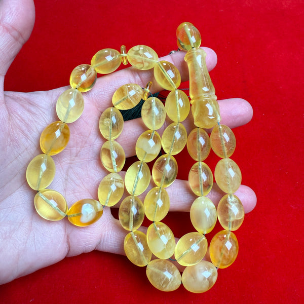 Premium Handmade Yellow Transparent Amber Tasbih Misbaha Islamic Prayer Beads 12mm x 16mm  57.3g
