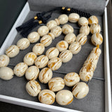 Handmade Honey White Amber Misbaha 13x15mm 63.92g 33 beads LAB certificate