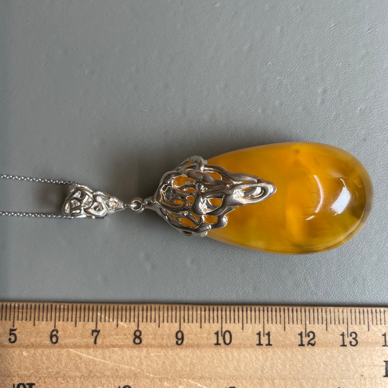 Amber Pendant 925 Sterling Silver Made in Eu Baltic Natural Gemstone 26g Gift
