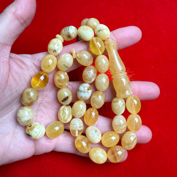 Popular Handmade Yellow White Amber Tasbih Misbaha Islamic Prayer Beads 11mm x 14mm  43.9g