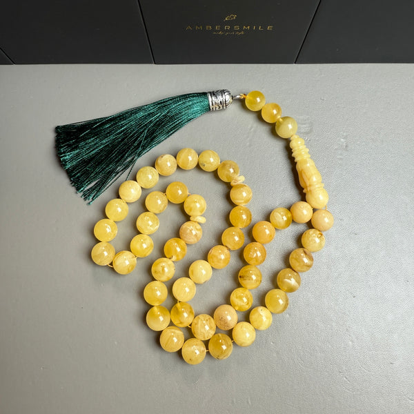 Handmade Yellow Amber Misbaha Tasbih Islamic Prayer Beads 10.4mm 36.1g